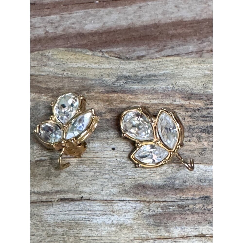 Swarovski Gold Tone Crystal Leaf Clip On Earrings Elegant Jewelry Vintage - Picture 2 of 8